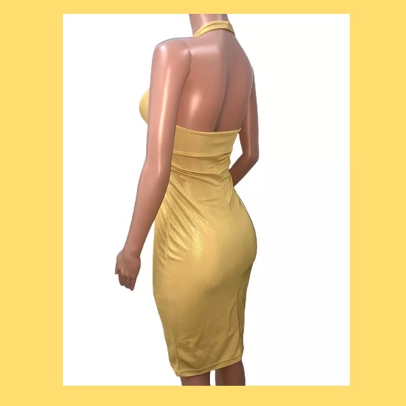 Gold Glamorous Marilyn Style Halter Dress New - Picture 3 of 4